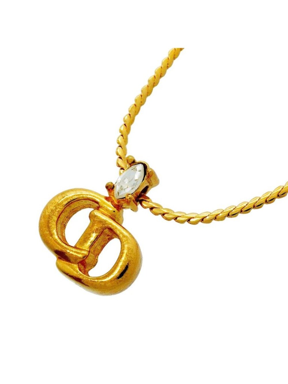 Dior Necklace CD Logo Gold Plated Rhinestone